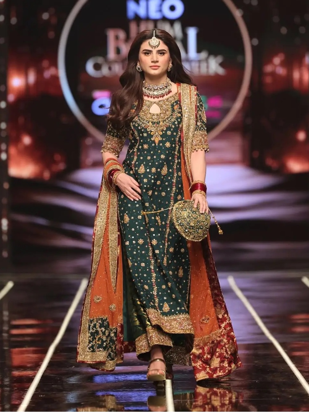 Embroidered Green & Rust Pakistani Bridal Outfit
